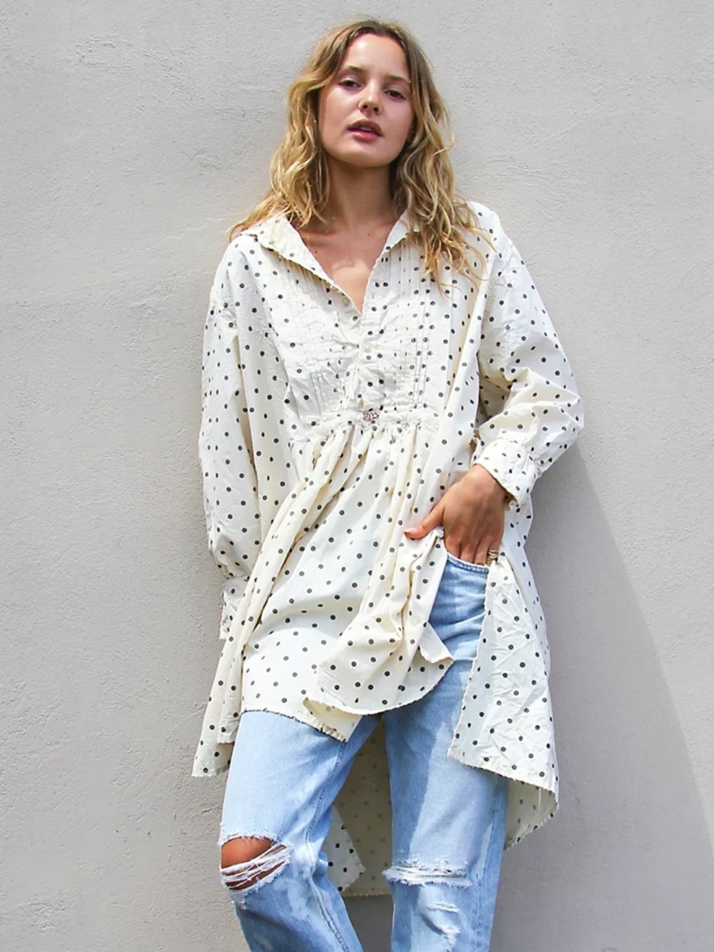Magnolia Pearl Cream Button-Down Polka Dot Tunic